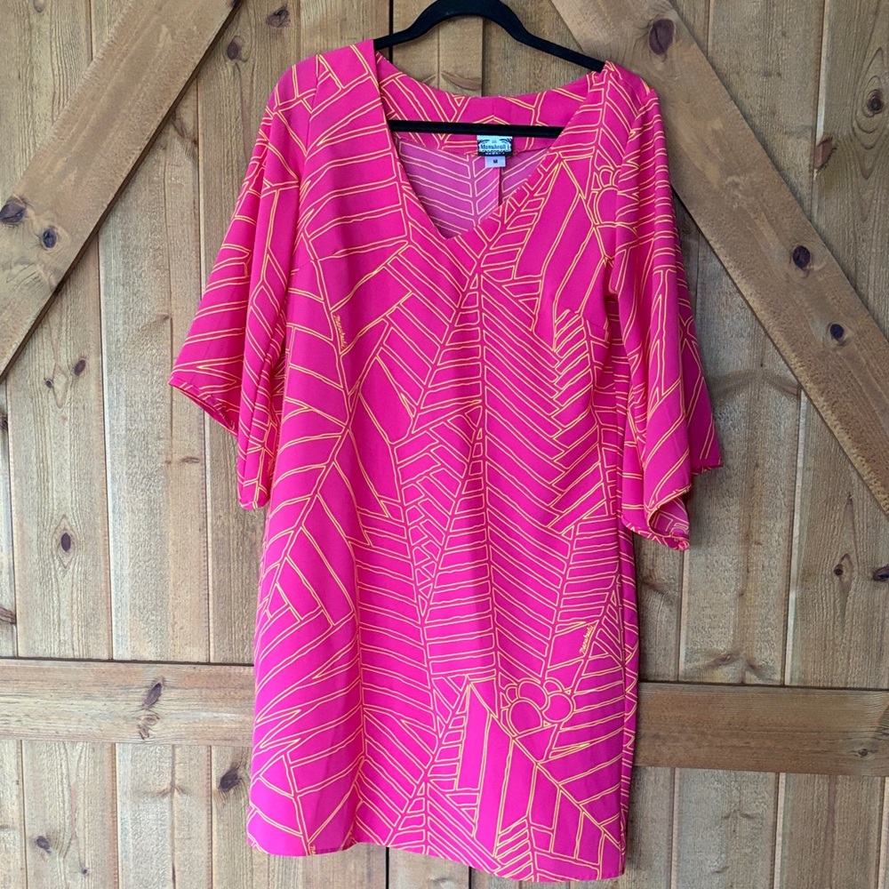 Manuhealii Pink with Gold Outline Geometric Mini Dress
